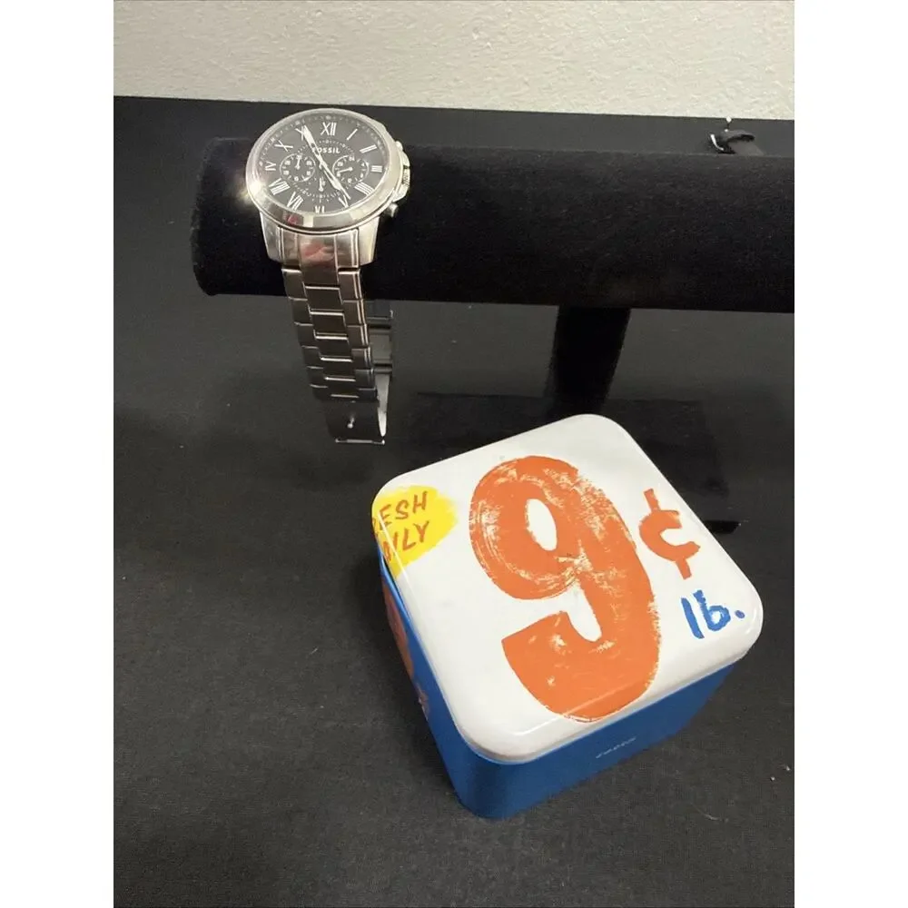 Men’s Fossil Grant Wristwatch FS-4736 W/Box New Battery 44mm Case 7.75” Band